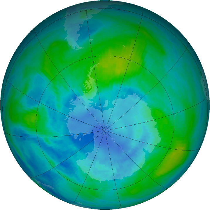 Antarctic ozone map for 07 April 1989